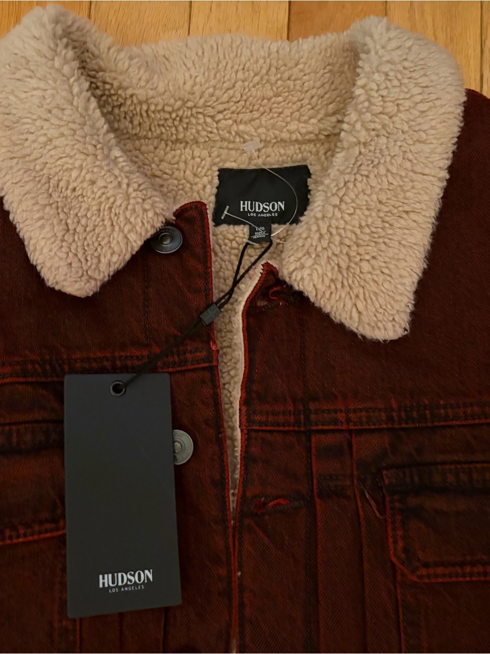 Hudson Jeans Burgundy Sherpa fur lined Jean Jacket - Picture 3 of 4